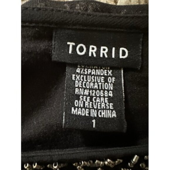 Torrid Blouse Women Plus Size 1X Black Beaded Neckline Sleeveless Overlay Top - Picture 8 of 11